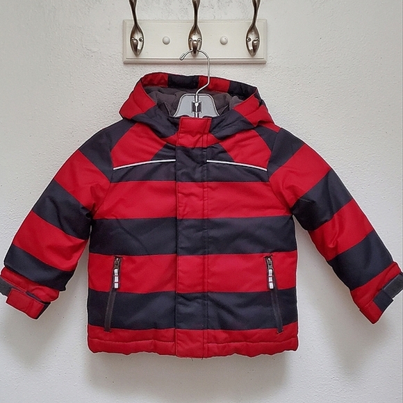 Cherokee Boys Warm Winter Jacket with Black and Red Horizontal Stripes Size 2T - Picture 1 of 14